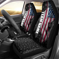 American Flag Bowling Ball and Pins Graphic Car Seat Cover with Black Patterned Background and Custom Team Name Design - Wonder Print Shop