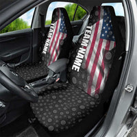 American Flag Bowling Ball and Pins Graphic Car Seat Cover with Black Patterned Background and Custom Team Name Design - Wonder Print Shop