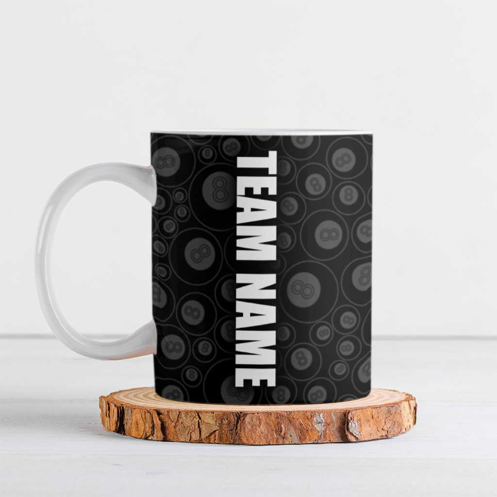 American Flag Bowling Ball and Pins Graphic Ceramic Mug with Black Patterned Background and Custom Team Name Design - Wonder Print Shop