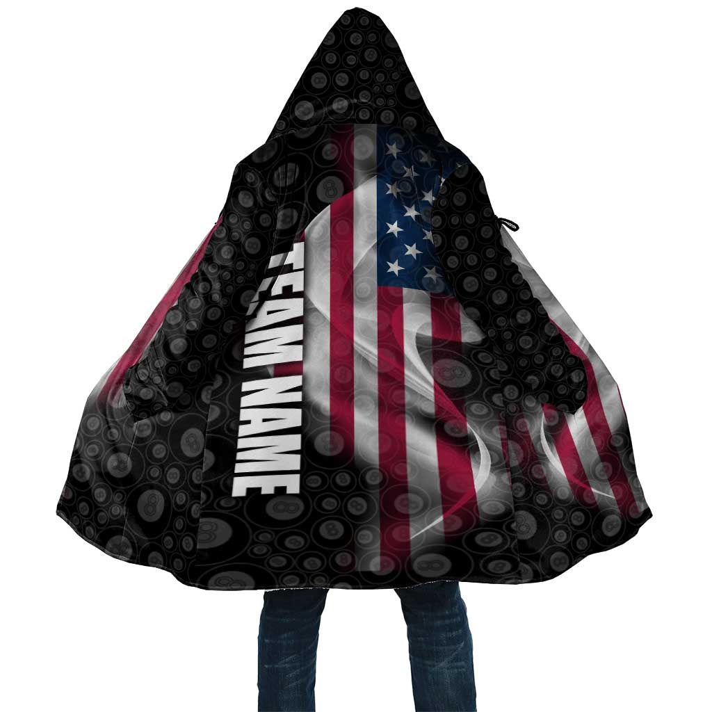 American Flag Bowling Ball and Pins Graphic Cloak with Black Patterned Background and Custom Team Name Design - Wonder Print Shop