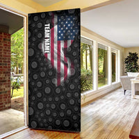 American Flag Bowling Ball and Pins Graphic Door Cover with Black Patterned Background and Custom Team Name Design - Wonder Print Shop