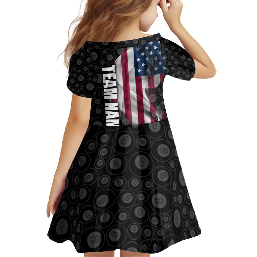 American Flag Bowling Ball and Pins Graphic Family Matching Mermaid Dress and Hawaiian Shirt with Black Patterned Background and Custom Team Name Design - Wonder Print Shop