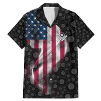 American Flag Bowling Ball and Pins Graphic Family Matching Mermaid Dress and Hawaiian Shirt with Black Patterned Background and Custom Team Name Design - Wonder Print Shop