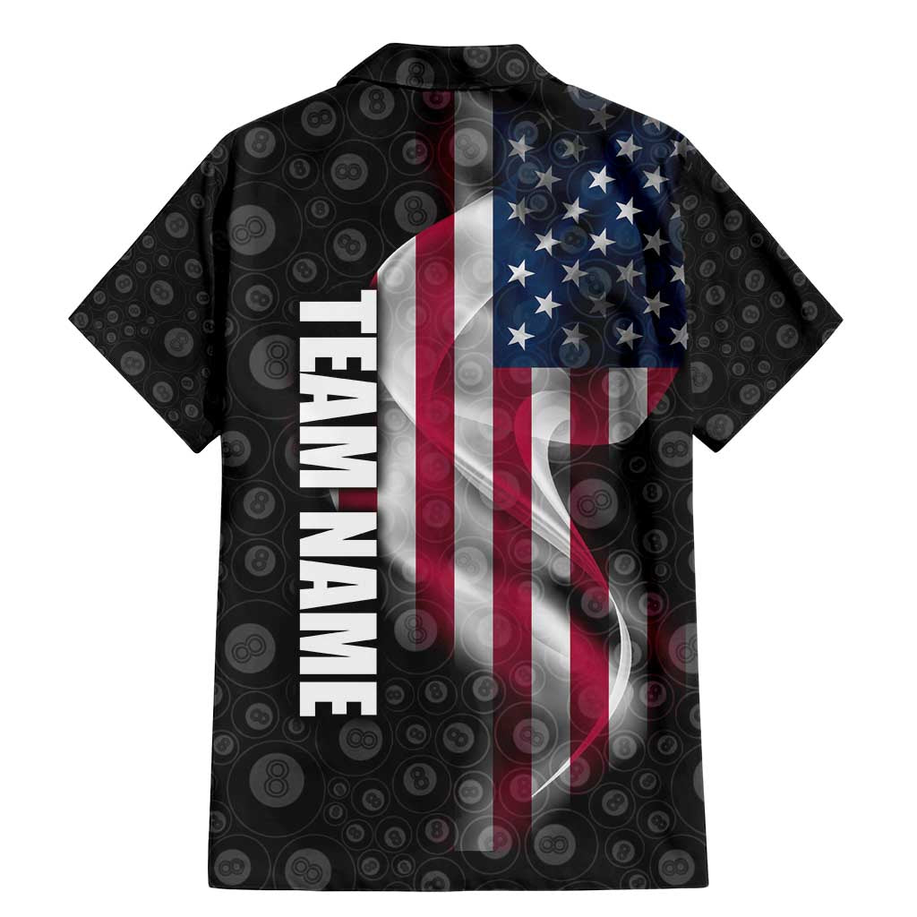 American Flag Bowling Ball and Pins Graphic Family Matching Mermaid Dress and Hawaiian Shirt with Black Patterned Background and Custom Team Name Design - Wonder Print Shop