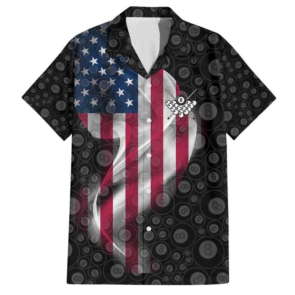 American Flag Bowling Ball and Pins Graphic Family Matching Off Shoulder Short Dress and Hawaiian Shirt with Black Patterned Background and Custom Team Name Design - Wonder Print Shop