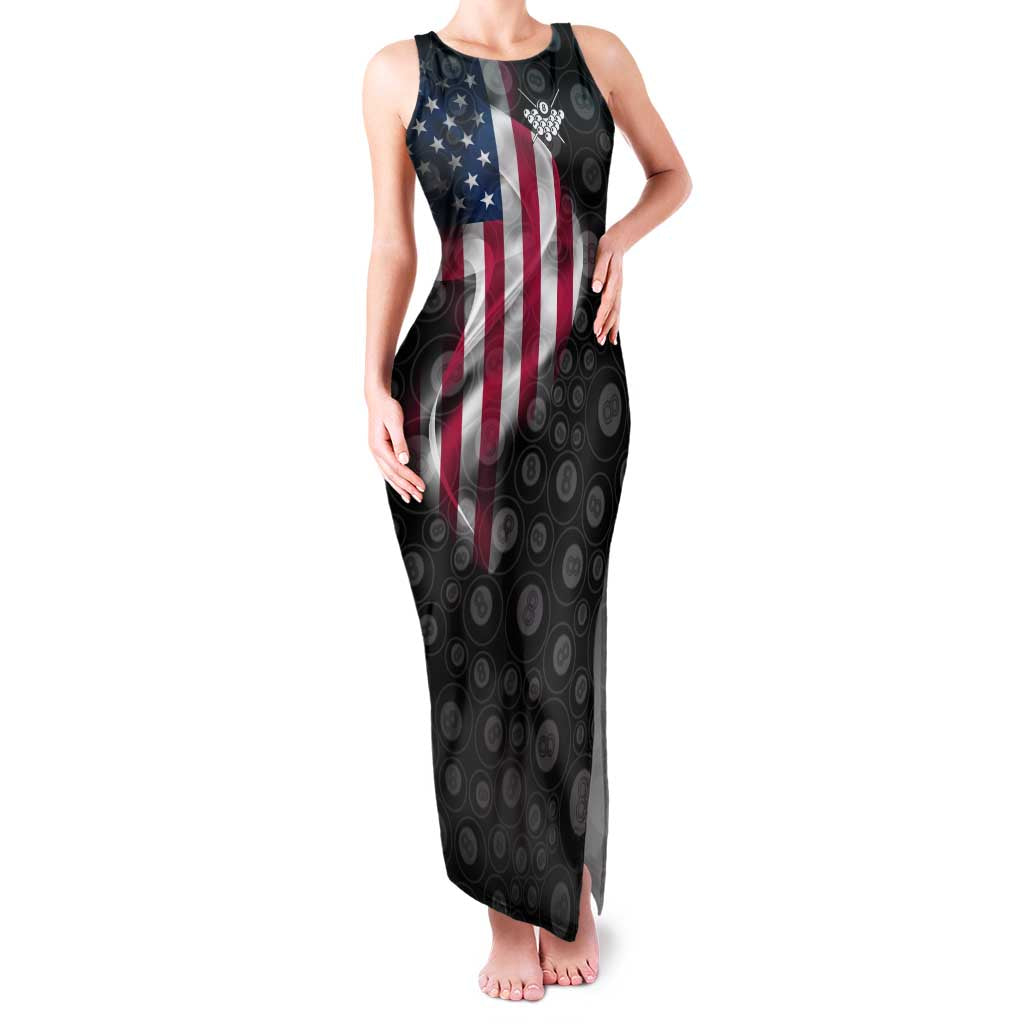 American Flag Bowling Ball and Pins Graphic Family Matching Tank Maxi Dress and Hawaiian Shirt with Black Patterned Background and Custom Team Name Design - Wonder Print Shop