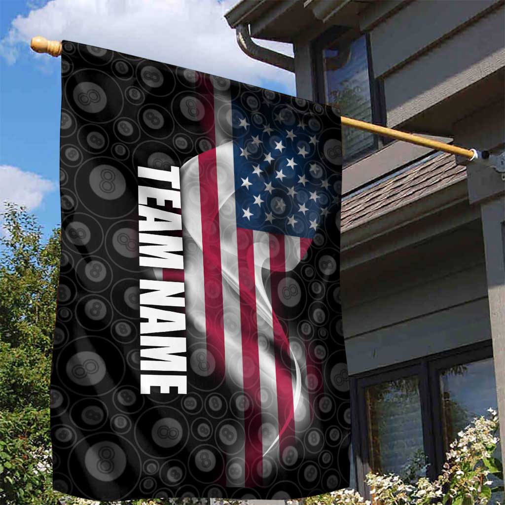 American Flag Bowling Ball and Pins Graphic Garden Flag with Black Patterned Background and Custom Team Name Design - Wonder Print Shop