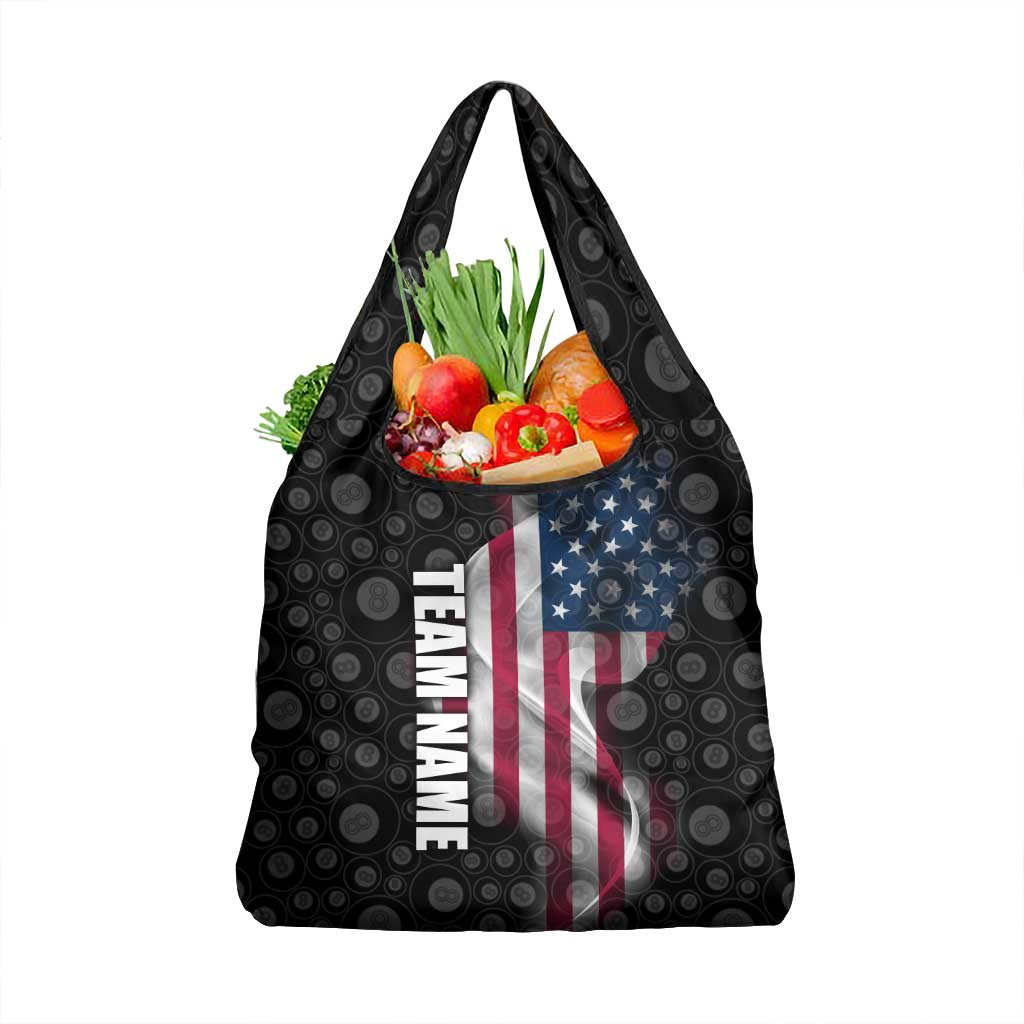 American Flag Bowling Ball and Pins Graphic Grocery Bag with Black Patterned Background and Custom Team Name Design - Wonder Print Shop