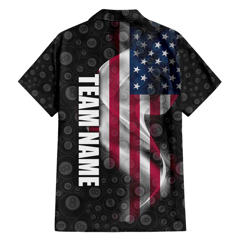 American Flag Bowling Ball and Pins Graphic Hawaiian Shirt with Black Patterned Background and Custom Team Name Design - Wonder Print Shop