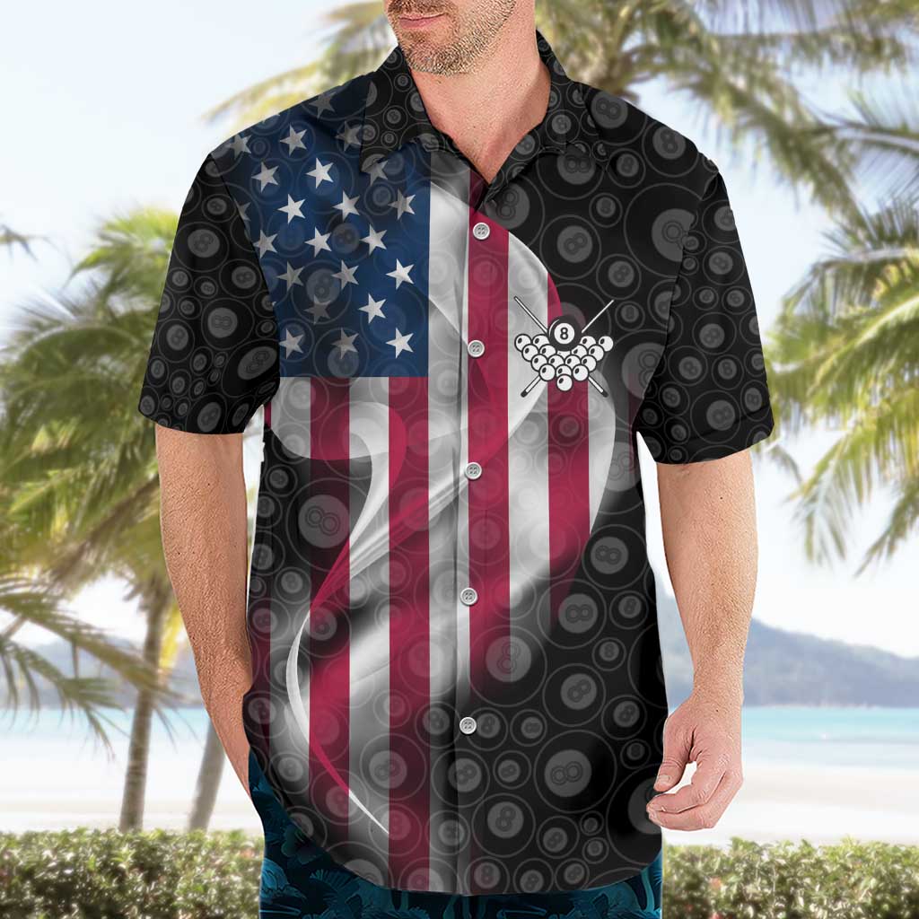American Flag Bowling Ball and Pins Graphic Hawaiian Shirt with Black Patterned Background and Custom Team Name Design - Wonder Print Shop