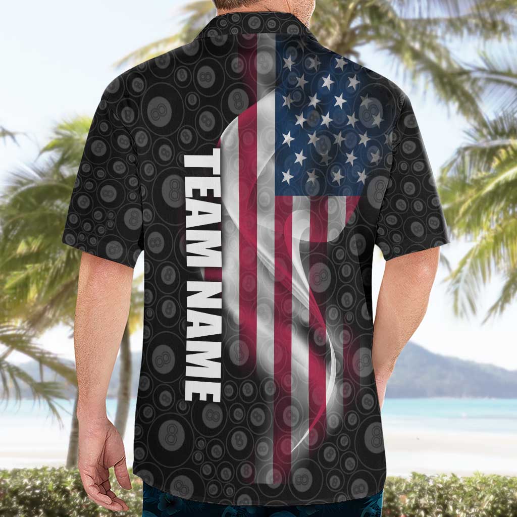 American Flag Bowling Ball and Pins Graphic Hawaiian Shirt with Black Patterned Background and Custom Team Name Design - Wonder Print Shop