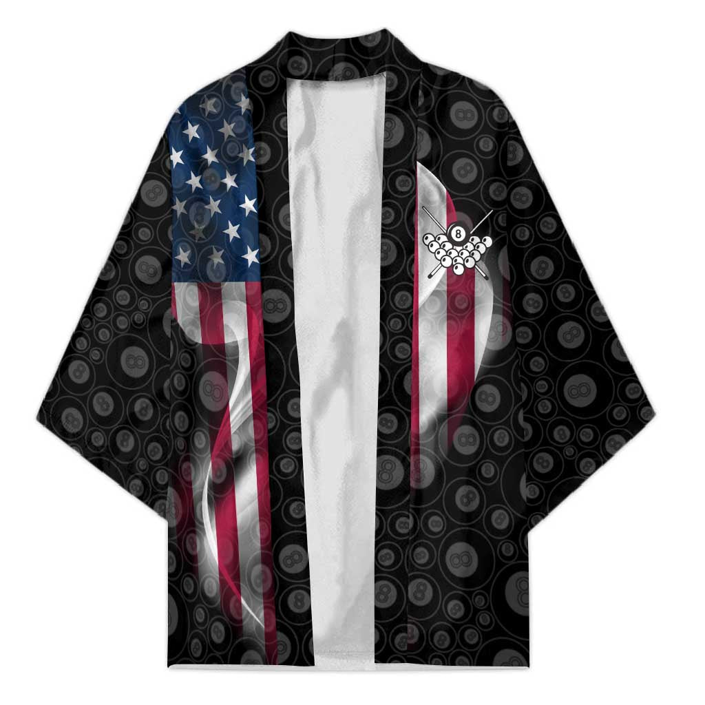 American Flag Bowling Ball and Pins Graphic Kimono with Black Patterned Background and Custom Team Name Design - Wonder Print Shop