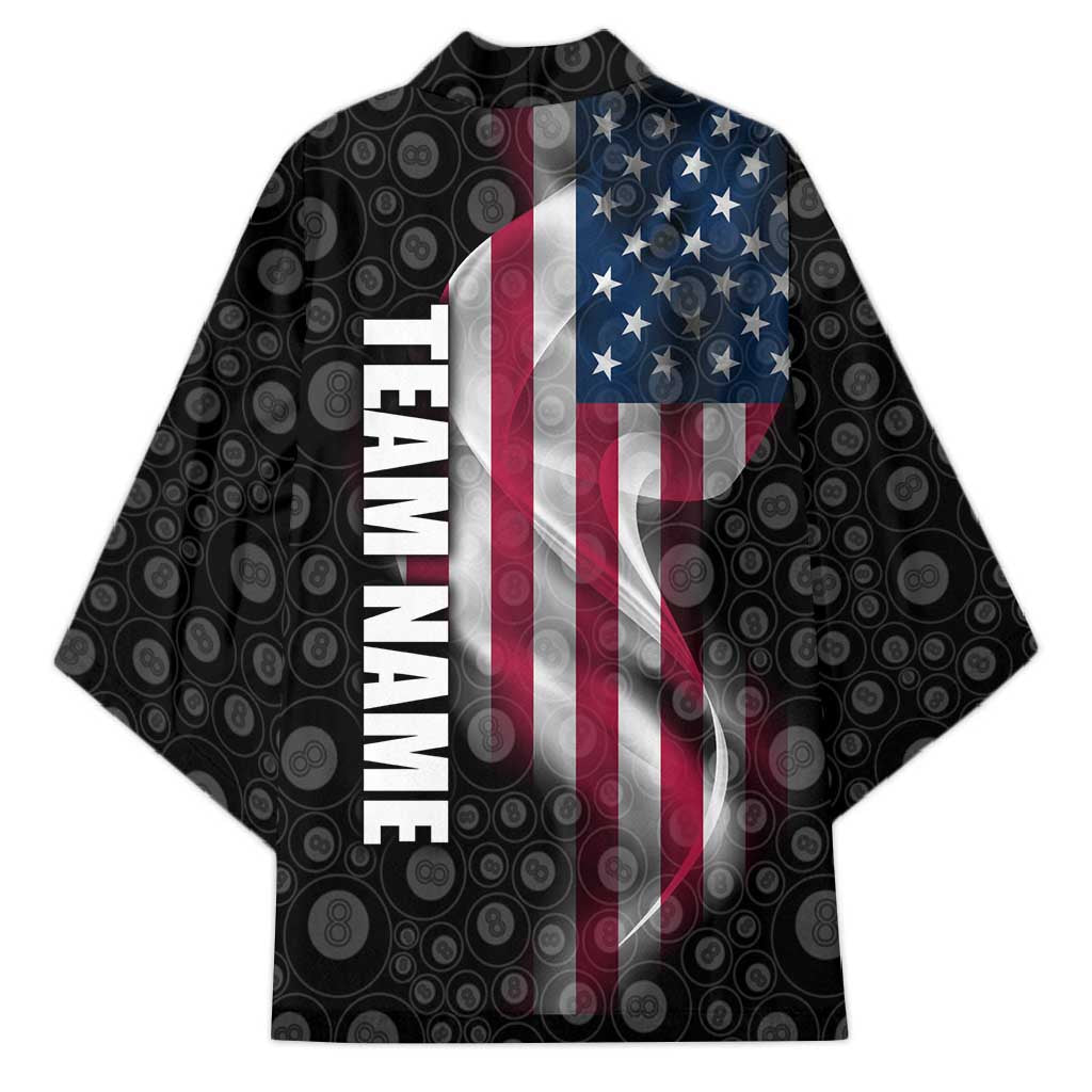 American Flag Bowling Ball and Pins Graphic Kimono with Black Patterned Background and Custom Team Name Design - Wonder Print Shop