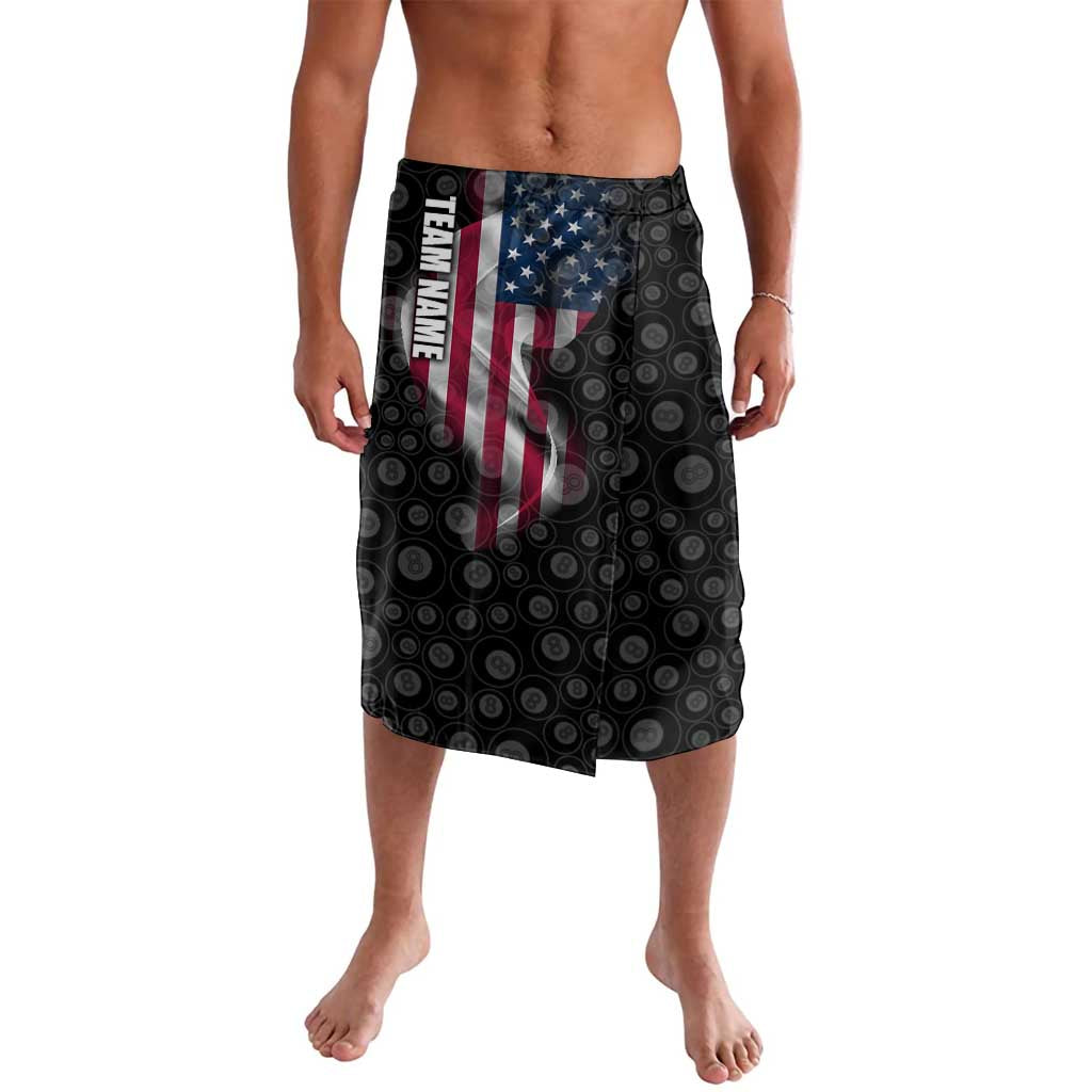 American Flag Bowling Ball and Pins Graphic Lavalava with Black Patterned Background and Custom Team Name Design - Wonder Print Shop