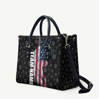 American Flag Bowling Ball and Pins Graphic Leather Bag with Black Patterned Background and Custom Team Name Design - Wonder Print Shop