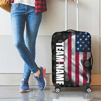American Flag Bowling Ball and Pins Graphic Luggage Cover with Black Patterned Background and Custom Team Name Design - Wonder Print Shop