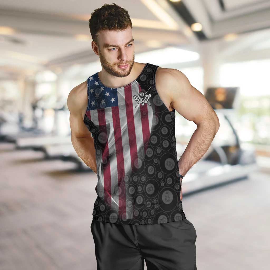 American Flag Bowling Ball and Pins Graphic Men Tank Top with Black Patterned Background and Custom Team Name Design - Wonder Print Shop