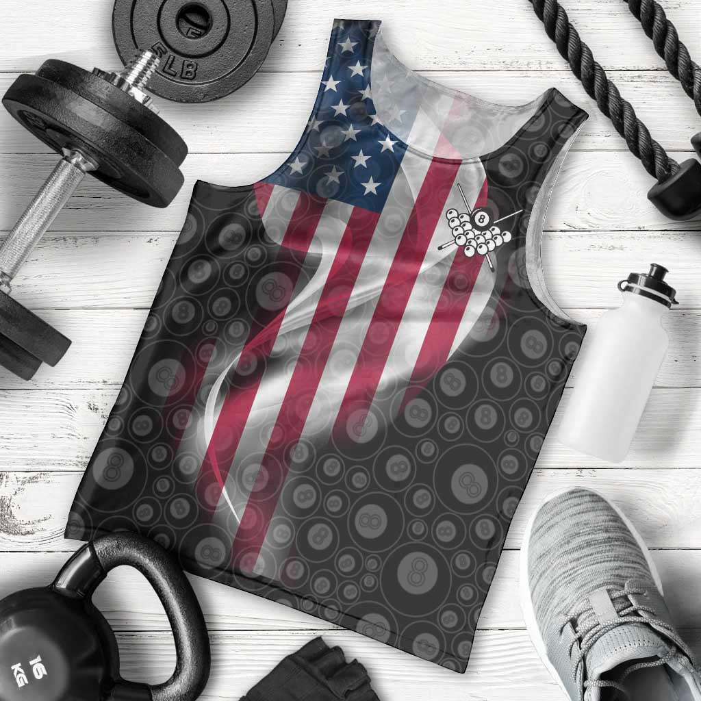 American Flag Bowling Ball and Pins Graphic Men Tank Top with Black Patterned Background and Custom Team Name Design - Wonder Print Shop