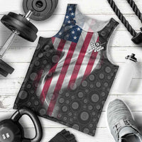 American Flag Bowling Ball and Pins Graphic Men Tank Top with Black Patterned Background and Custom Team Name Design - Wonder Print Shop