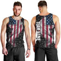 American Flag Bowling Ball and Pins Graphic Men Tank Top with Black Patterned Background and Custom Team Name Design - Wonder Print Shop