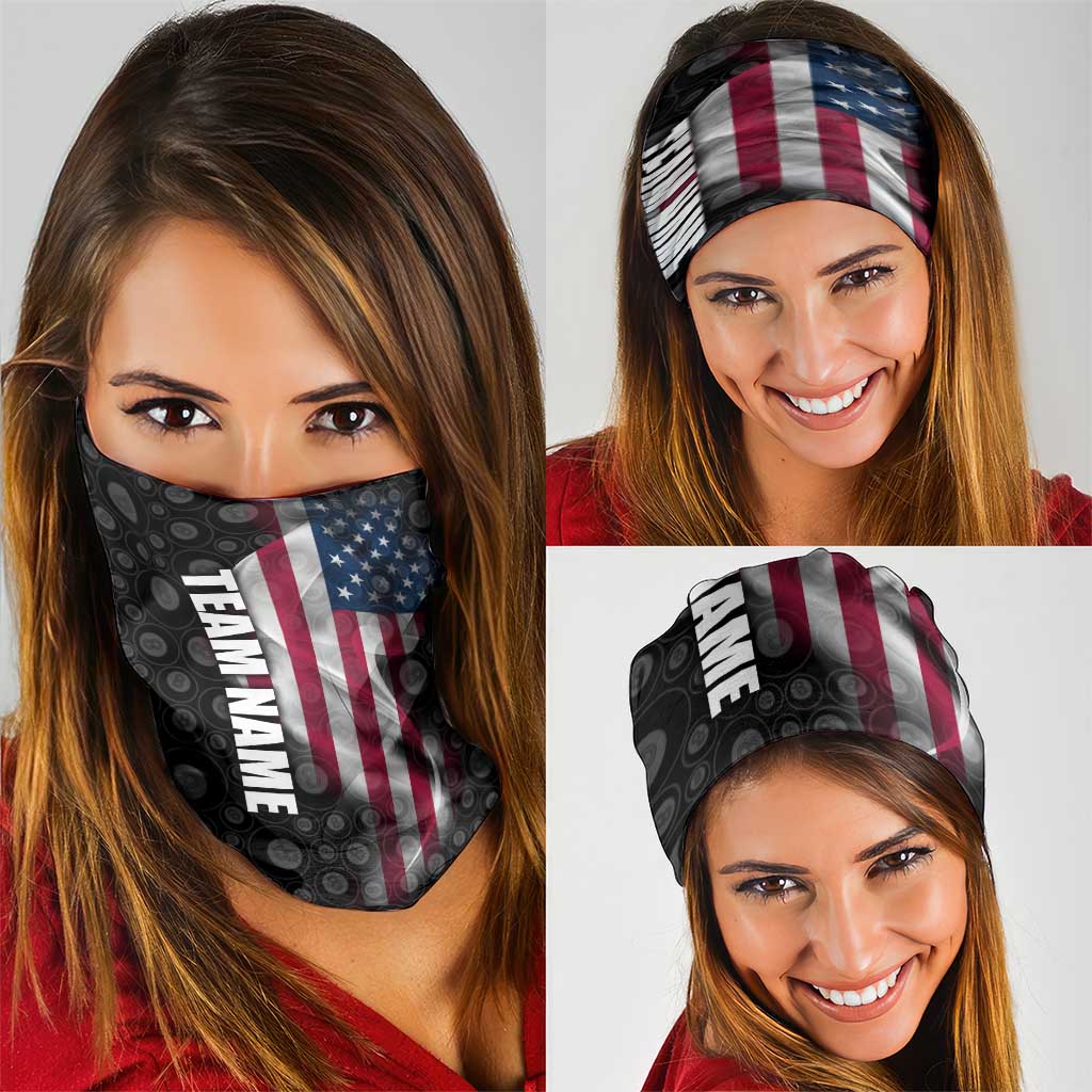 American Flag Bowling Ball and Pins Graphic Neck Gaiter with Black Patterned Background TS04