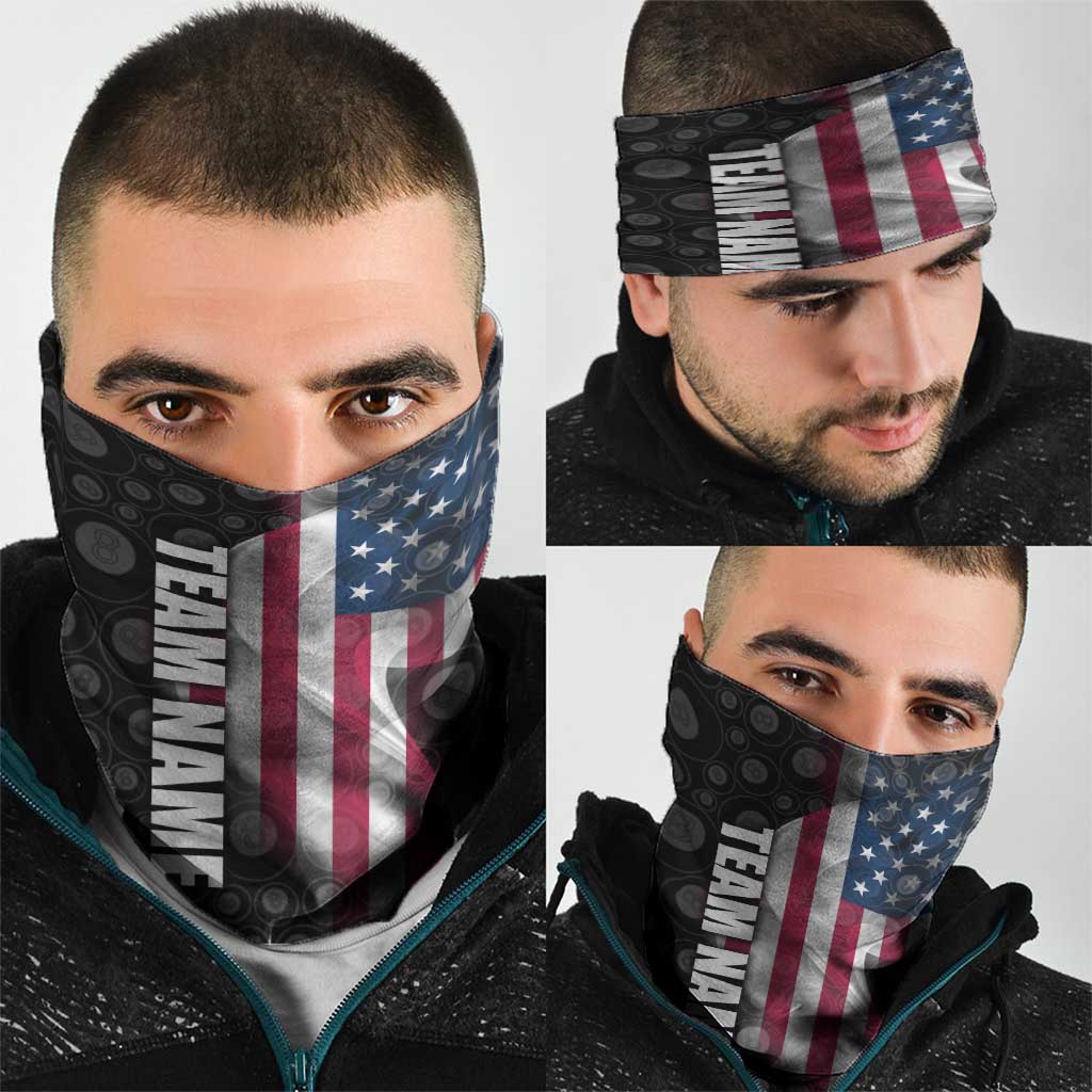 American Flag Bowling Ball and Pins Graphic Neck Gaiter with Black Patterned Background TS04