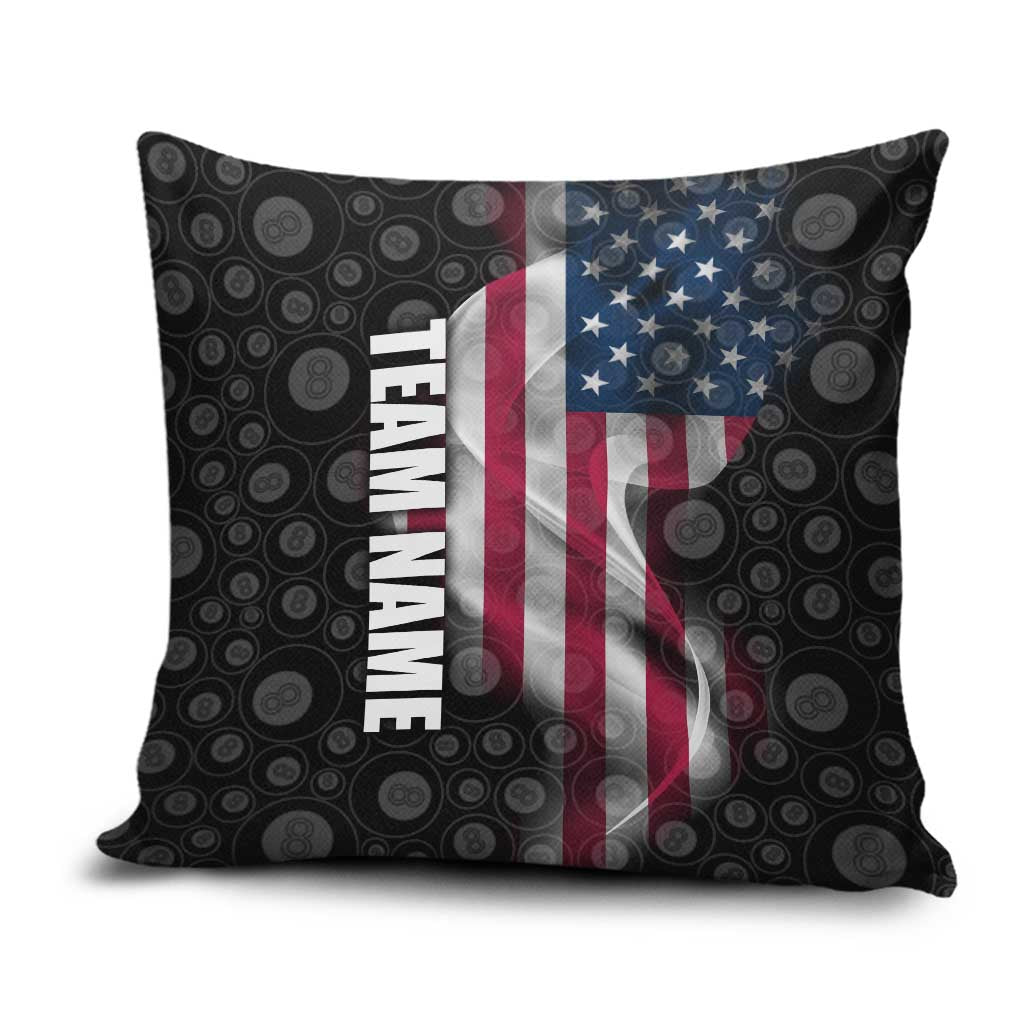 American Flag Bowling Ball and Pins Graphic Pillow Cover with Black Patterned Background and Custom Team Name Design - Wonder Print Shop