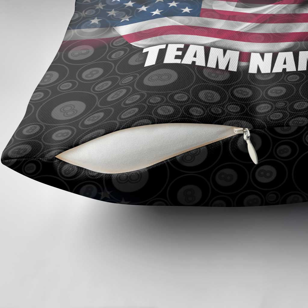 American Flag Bowling Ball and Pins Graphic Pillow Cover with Black Patterned Background and Custom Team Name Design - Wonder Print Shop