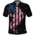 American Flag Bowling Ball and Pins Graphic Polo Shirt with Black Patterned Background and Custom Team Name Design - Wonder Print Shop