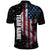 American Flag Bowling Ball and Pins Graphic Polo Shirt with Black Patterned Background and Custom Team Name Design - Wonder Print Shop