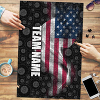 American Flag Bowling Ball and Pins Graphic Puzzle with Black Patterned Background and Custom Team Name Design - Wonder Print Shop