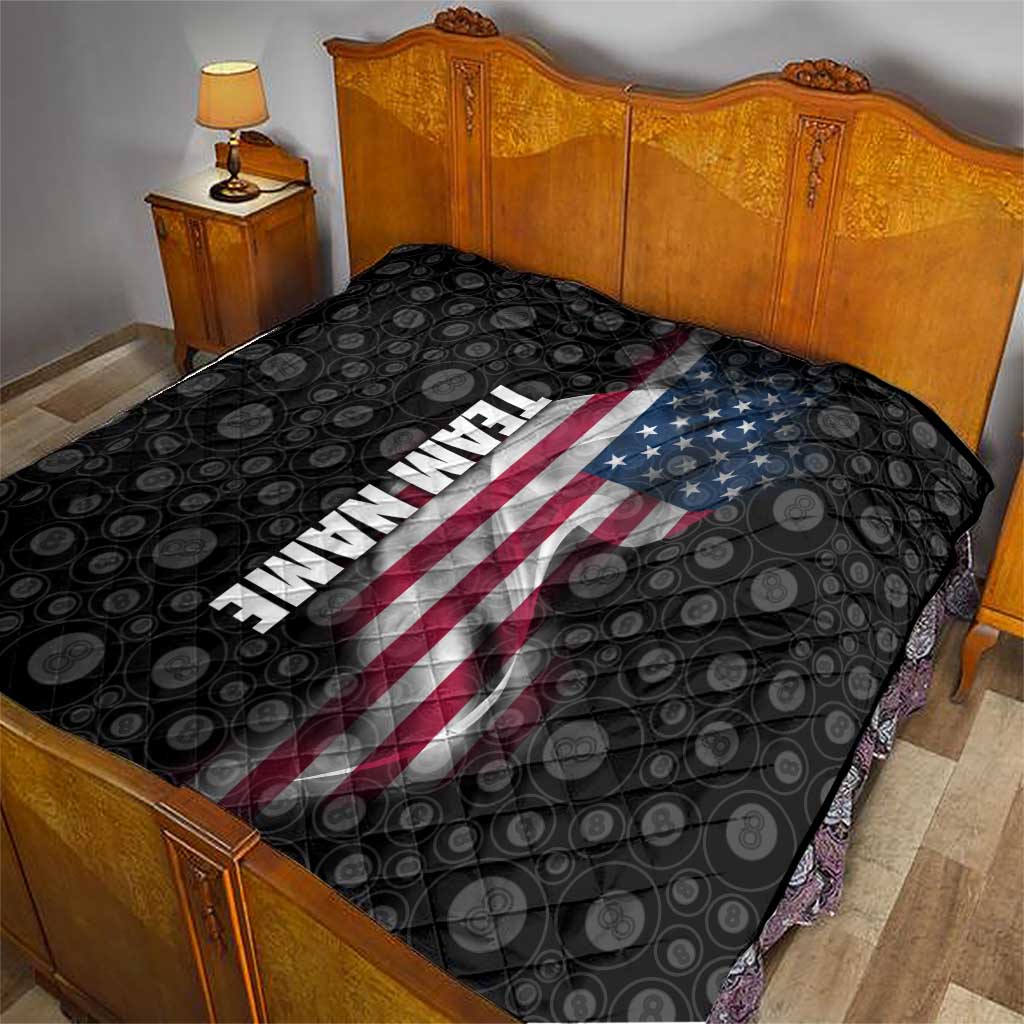American Flag Bowling Ball and Pins Graphic Quilt with Black Patterned Background and Custom Team Name Design - Wonder Print Shop