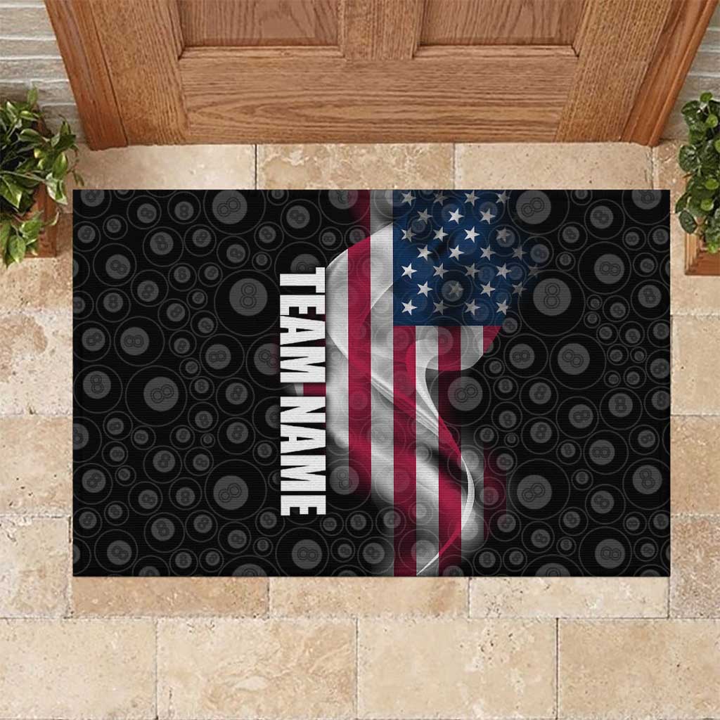 American Flag Bowling Ball and Pins Graphic Rubber Doormat with Black Patterned Background and Custom Team Name Design - Wonder Print Shop