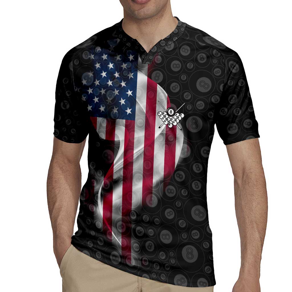 American Flag Bowling Ball and Pins Graphic Rugby Jersey with Black Patterned Background and Custom Team Name Design - Wonder Print Shop