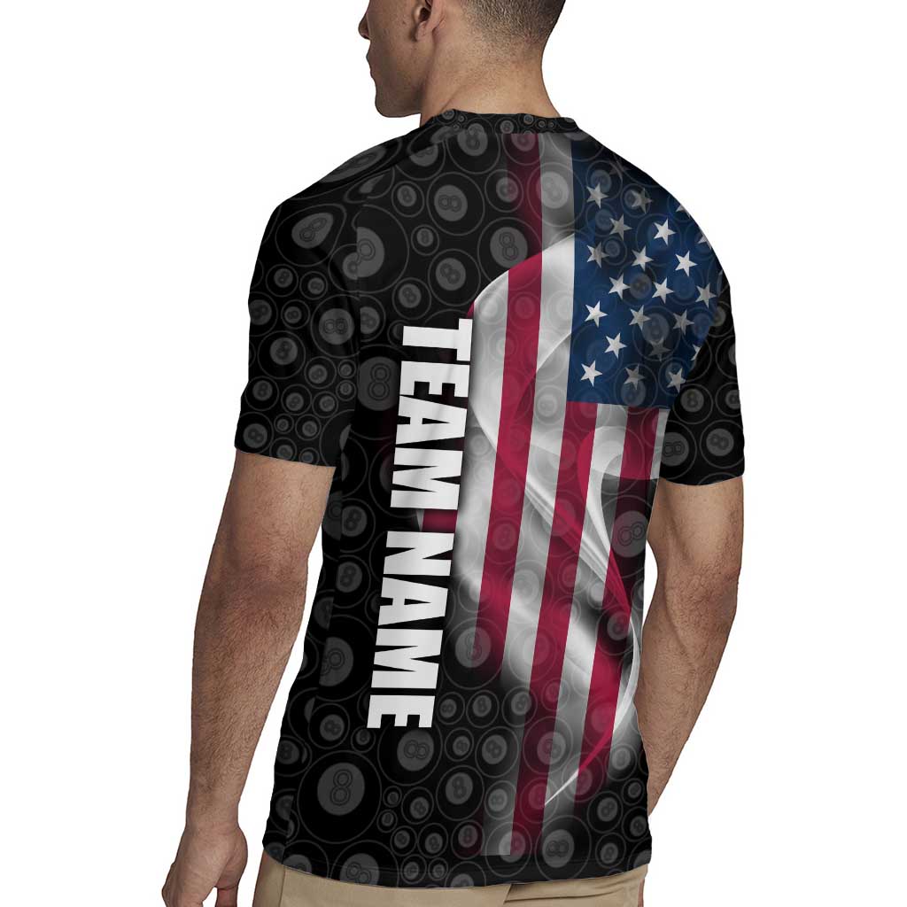 American Flag Bowling Ball and Pins Graphic Rugby Jersey with Black Patterned Background and Custom Team Name Design - Wonder Print Shop