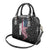 American Flag Bowling Ball and Pins Graphic Shoulder Handbag with Black Patterned Background and Custom Team Name Design - Wonder Print Shop
