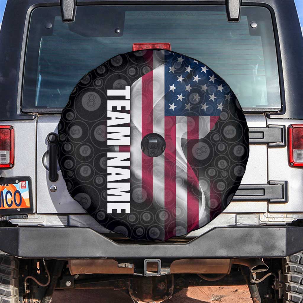 American Flag Bowling Ball and Pins Graphic Spare Tire Cover with Black Patterned Background and Custom Team Name Design - Wonder Print Shop