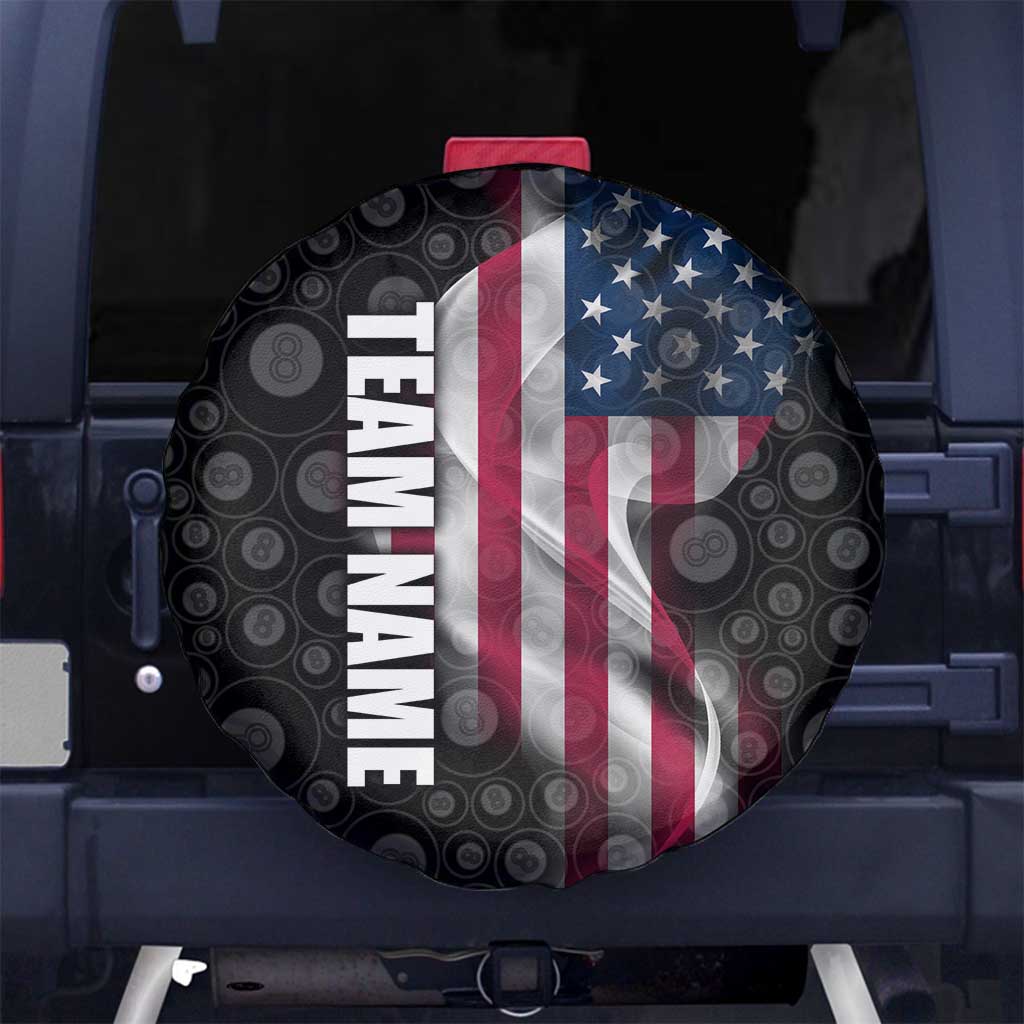 American Flag Bowling Ball and Pins Graphic Spare Tire Cover with Black Patterned Background and Custom Team Name Design - Wonder Print Shop