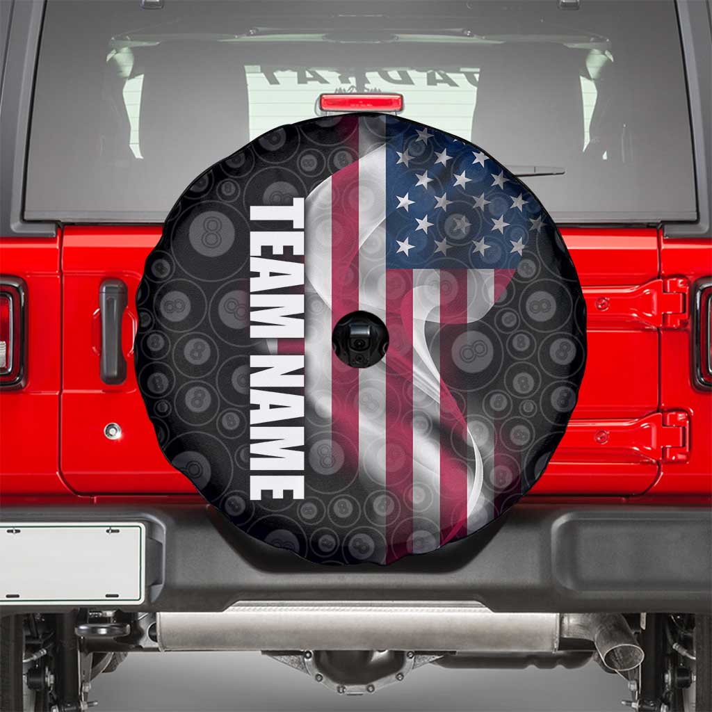 American Flag Bowling Ball and Pins Graphic Spare Tire Cover with Black Patterned Background and Custom Team Name Design - Wonder Print Shop
