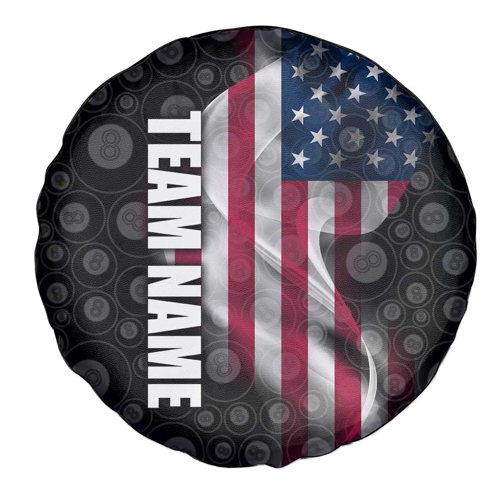 American Flag Bowling Ball and Pins Graphic Spare Tire Cover with Black Patterned Background and Custom Team Name Design - Wonder Print Shop