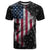 American Flag Bowling Ball and Pins Graphic T Shirt with Black Patterned Background and Custom Team Name Design - Wonder Print Shop