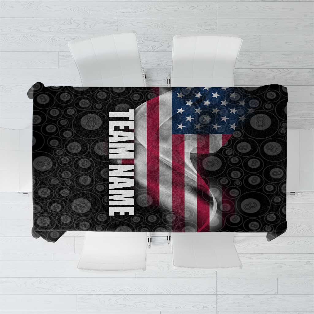 American Flag Bowling Ball and Pins Graphic Tablecloth with Black Patterned Background and Custom Team Name Design - Wonder Print Shop
