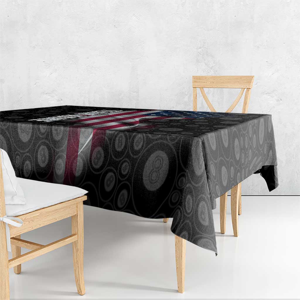 American Flag Bowling Ball and Pins Graphic Tablecloth with Black Patterned Background and Custom Team Name Design - Wonder Print Shop