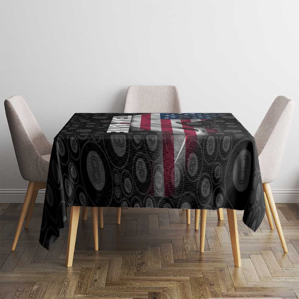 American Flag Bowling Ball and Pins Graphic Tablecloth with Black Patterned Background and Custom Team Name Design - Wonder Print Shop
