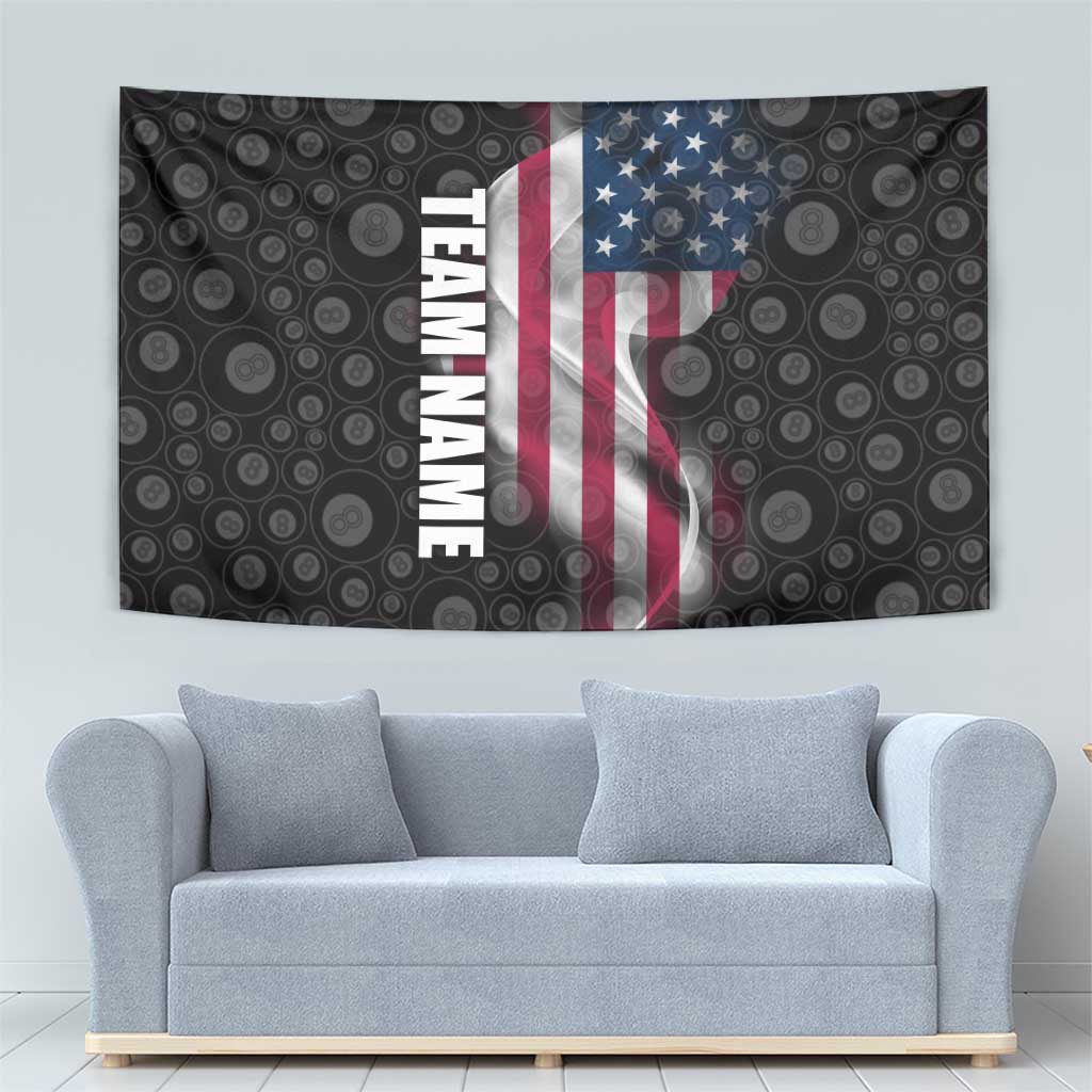 American Flag Bowling Ball and Pins Graphic Tapestry with Black Patterned Background and Custom Team Name Design - Wonder Print Shop