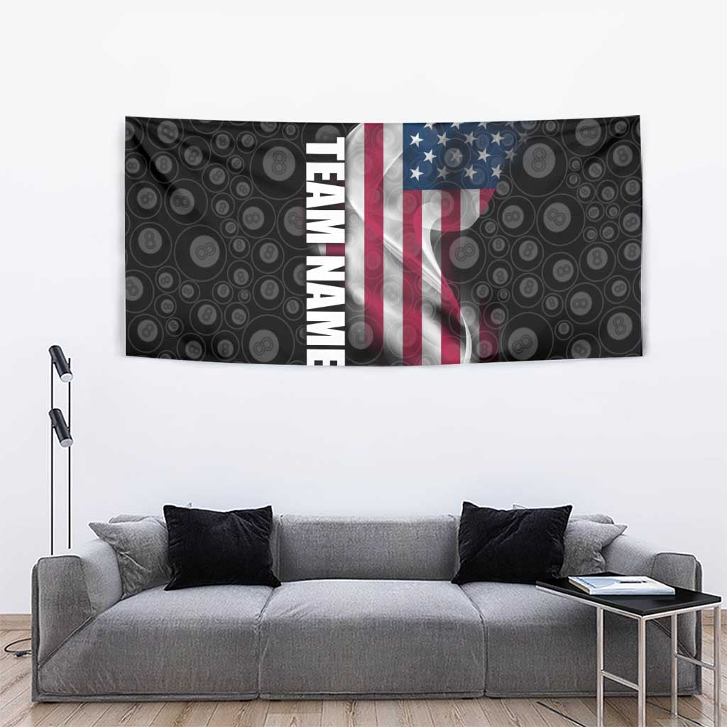 American Flag Bowling Ball and Pins Graphic Tapestry with Black Patterned Background and Custom Team Name Design - Wonder Print Shop