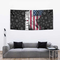 American Flag Bowling Ball and Pins Graphic Tapestry with Black Patterned Background and Custom Team Name Design - Wonder Print Shop