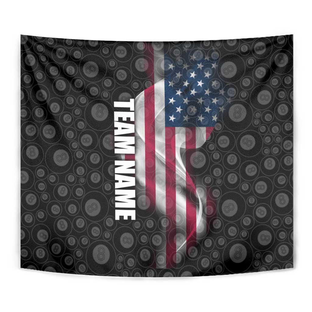 American Flag Bowling Ball and Pins Graphic Tapestry with Black Patterned Background and Custom Team Name Design - Wonder Print Shop