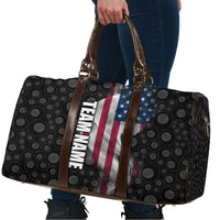 American Flag Bowling Ball and Pins Graphic Travel Bag with Black Patterned Background and Custom Team Name Design - Wonder Print Shop