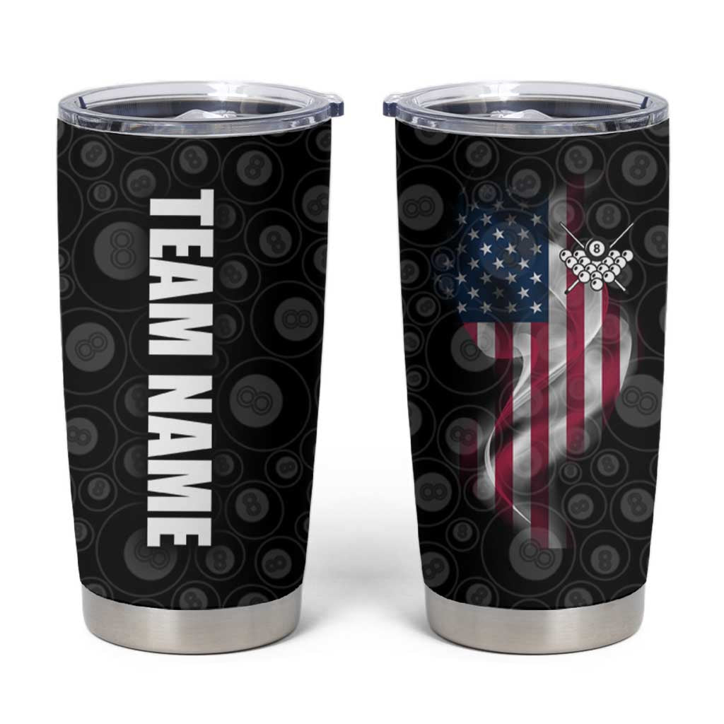 American Flag Bowling Ball and Pins Graphic Tumbler Cup with Black Patterned Background and Custom Team Name Design - Wonder Print Shop